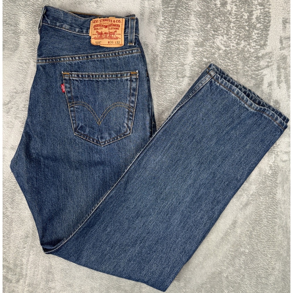 Levi's 505 Jeans Y2K Vintage Men's Straight Fit Leg Dark Wash Size 36x32